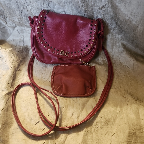EUC Au Red Leather Crossbody Purse - Picture 1 of 10